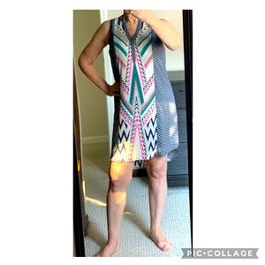 EXHILARATION Multi Ikat Sleeveless V Neck Summer Dress Size M SALE!